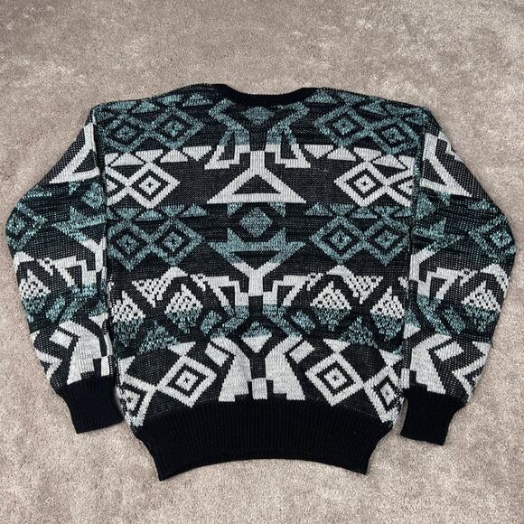 Vintage Geometric Sweater Size M Black Gray Mint Green Expressions Grandpa - Picture 3 of 4